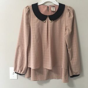 KATE Plaid Pastel Pink Collared Top Blouse